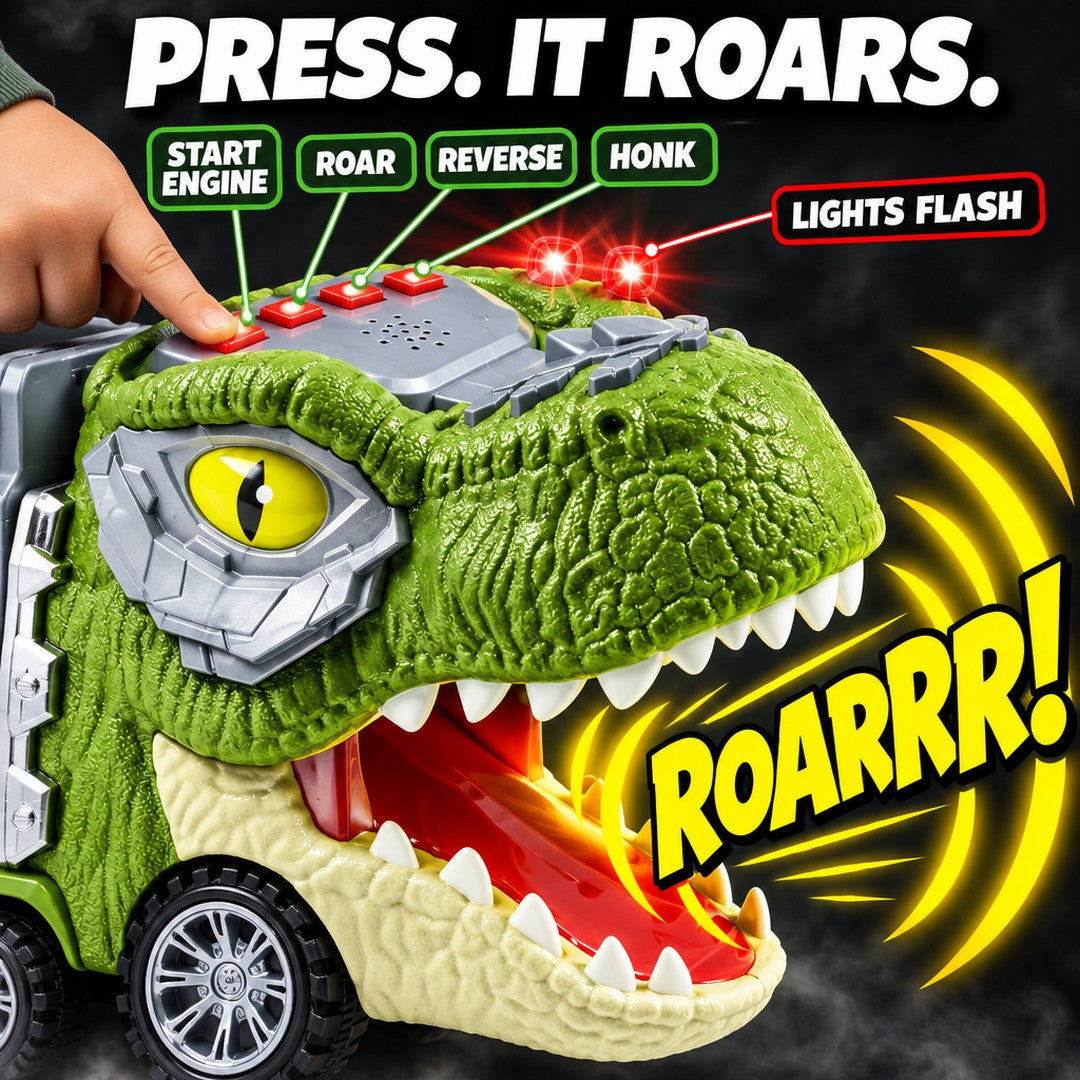 The four sound buttons and roof lights on the T-rex head